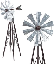 Outdoor Metal Windmill Spinner Garden Decoration, 24 Inches Tall, Bronze/Silver