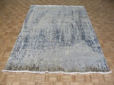 8 x 10 Hand Knotted Gray Modern Abstract Oriental Rug With Silk G9128