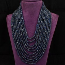 500.00 Cts Natural 10 Strand Blue Iolite Round Shape Beads Necklace JK 31E245