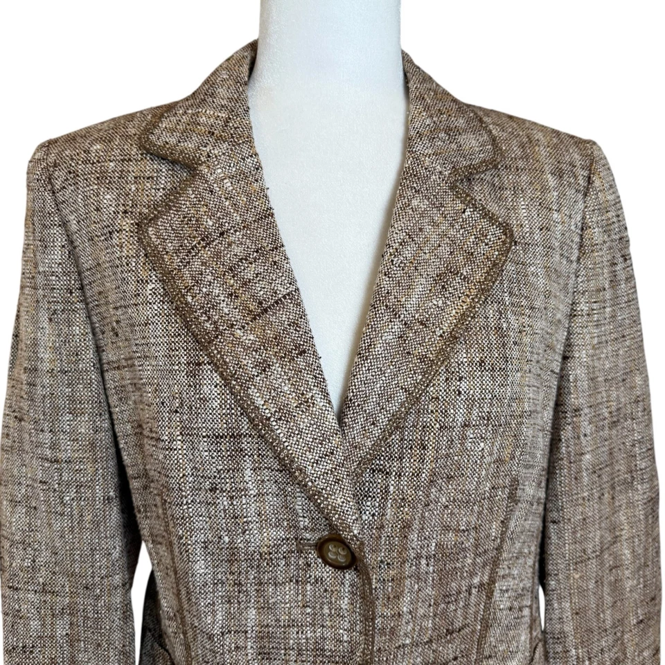 Blazer Basler Mujer EE. UU. 10 Tejido Seda Lino Algodón Lúpulo Mezcla Neutra Marrón 40 Foto 2 de 4