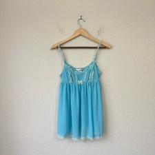 VTG VICTORIA'S SECRET Chemise Slip Dress Womens M Baby Blue Sheer Babydoll Y2K