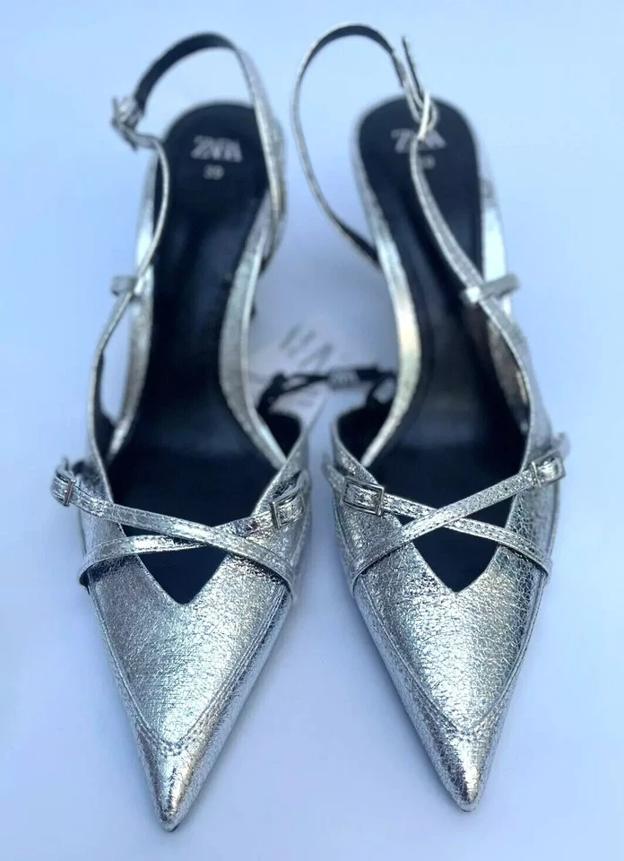 Zara Scarpe Col Tacco Argento UK 6 7 REF 3209/410/808 - Immagine 4 di 4