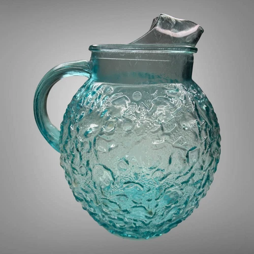 Vintage Anchor Hocking Lido Milano Ball Pitcher Aquamarine Teal with an Ice Lip