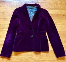 Beautiful, Sz 0, J Crew Plum/ Purple Velvet Peplum, Silk Lined, 2 Button Blazer