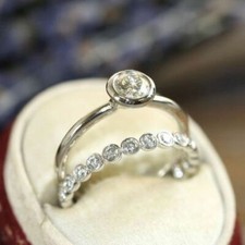 1Ct White Round CZ Bezel Engagement Wedding Ring Set In 925 Sterling Silver