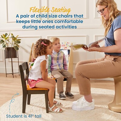 ECR4Kids Hideaway Chair, Kids Furniture, Honey/Grey Wash, 2-Pack