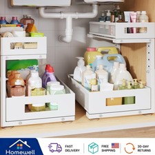 Elegant 2-Pack Under Sink Organizer: Adjustable L-Shaped Mesh Shelf Set