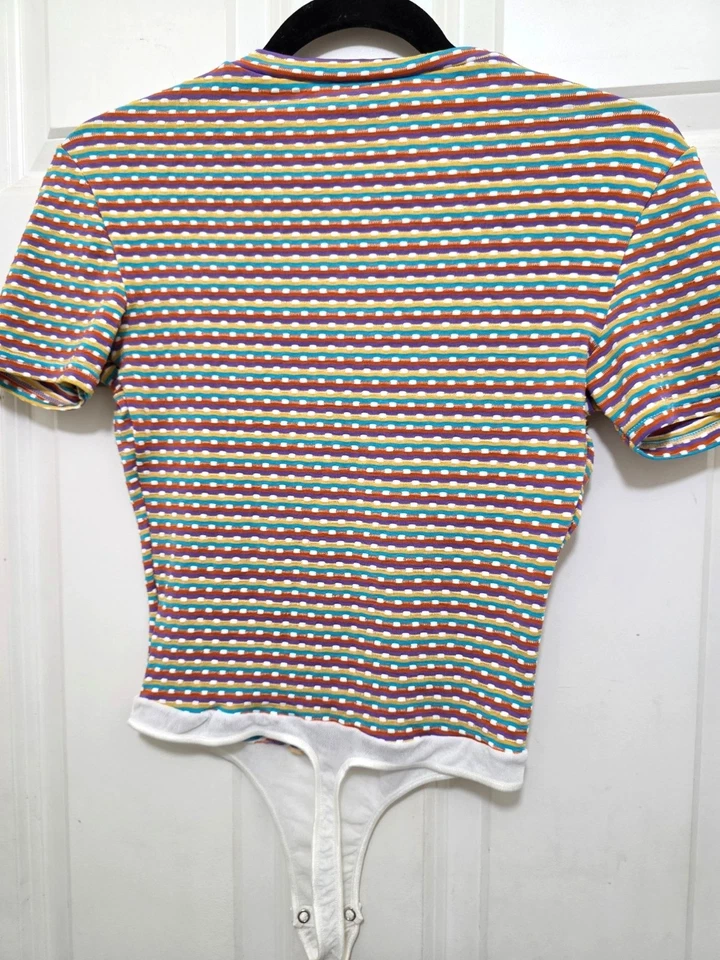 Body para mujer Cosabella a rayas cuello en V años 90 M-M hecho en Italia Foto 4 de 4