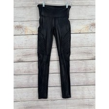 SPANX Faux Leather Moto Leggings Women's Size Small Black