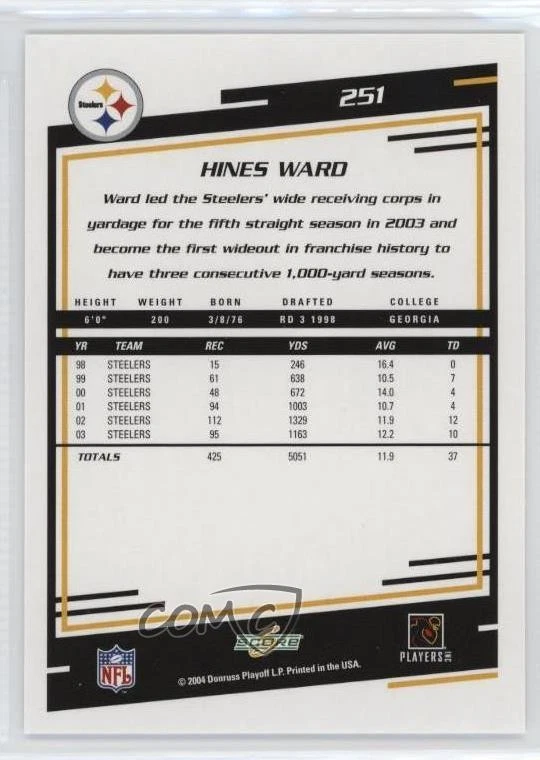 2004 Score Glossy Hines Ward #251 - Image 2 of 2