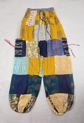 Floral Patchwork Harem Pants Boho Hippie Festival Lagenlook Yellow Blue