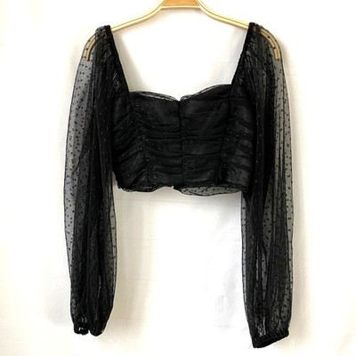Fairy Whimsigoth Milkmaid Mesh Cropped Ruched Blouse Top Women S Black Coquette