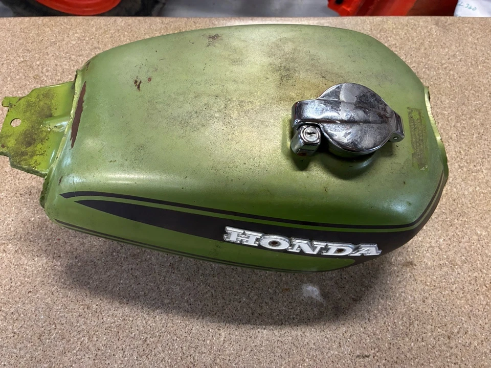 1974 Honda CL 360 CL360 pintura original tanque de gasolina verde preto branco combustível embaralhador - Imagem 4 de 4