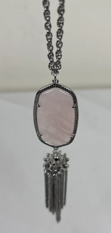 Collar Kendra Scott Rayne Cuarzo Rosa Tono Plata Borla Larga Colgante Foto 2 de 4