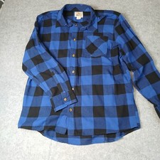 Field Stream Flannel Shirt Mens LG Blue Black Buffalo Plaid Button Down