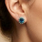 925 STERLING SILVER WHITE GOLD DOUBLE HALO EARRINGS ROYAL BLUE SAPPHIRE 17CT
