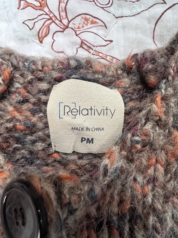 Suéter Mujer PM Naranja Mohair Lana Cárdigan Moteado Acrílico Recortado Foto 4 de 4