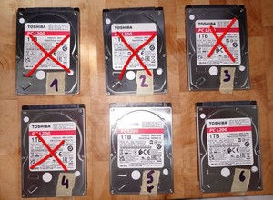 Notebook-Festplatten, Toshiba HDWJ110, SATA,  2  Stück 2,5"  1TB (CMR)