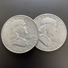 Lot of 2 Franklin Half Dollars (1960D, 1961D) - 90% Silver