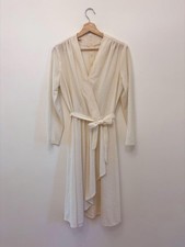Vintage Windsor Cream Textured Knit Midi Dress | 1970s Surplice Tie Belt Medium