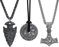 Viking Necklace Set for Men, 3-Piece Norse Jewelry — Thor’S Hammer Mjolnir, Viki