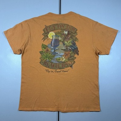 Well Worn Beach Paradise Aloha Graphic Shirt Size Large Orange Cotton Casual Men