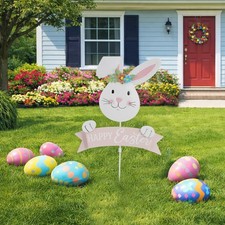 Easter Decorations Outdoor Metal Bunny Decorative Garden Stakes Happy Easter ...