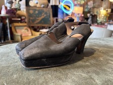 1940s Covered Platform Vtg Black Suede Heels cut outs Closed Toe