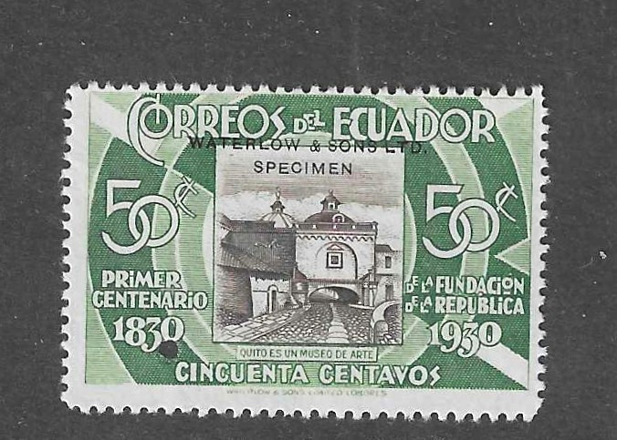 Ecuador 1930, 50c museum, trial color, with punch hole, WATERLOW SPECIMEN, #312