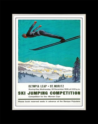 1928 Olympia Leap St. Moritz Ski Jumping Competition - Matted for 11x14 Frame