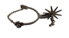 Vintage Forged Iron Spur Star Rowel & Attached Heel Chain Western Cowboy