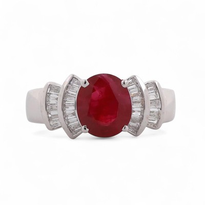Rubin Solitär Diamant Akzent Cocktail Ring 18K Weißgold 2,90 TW Größe 6,75