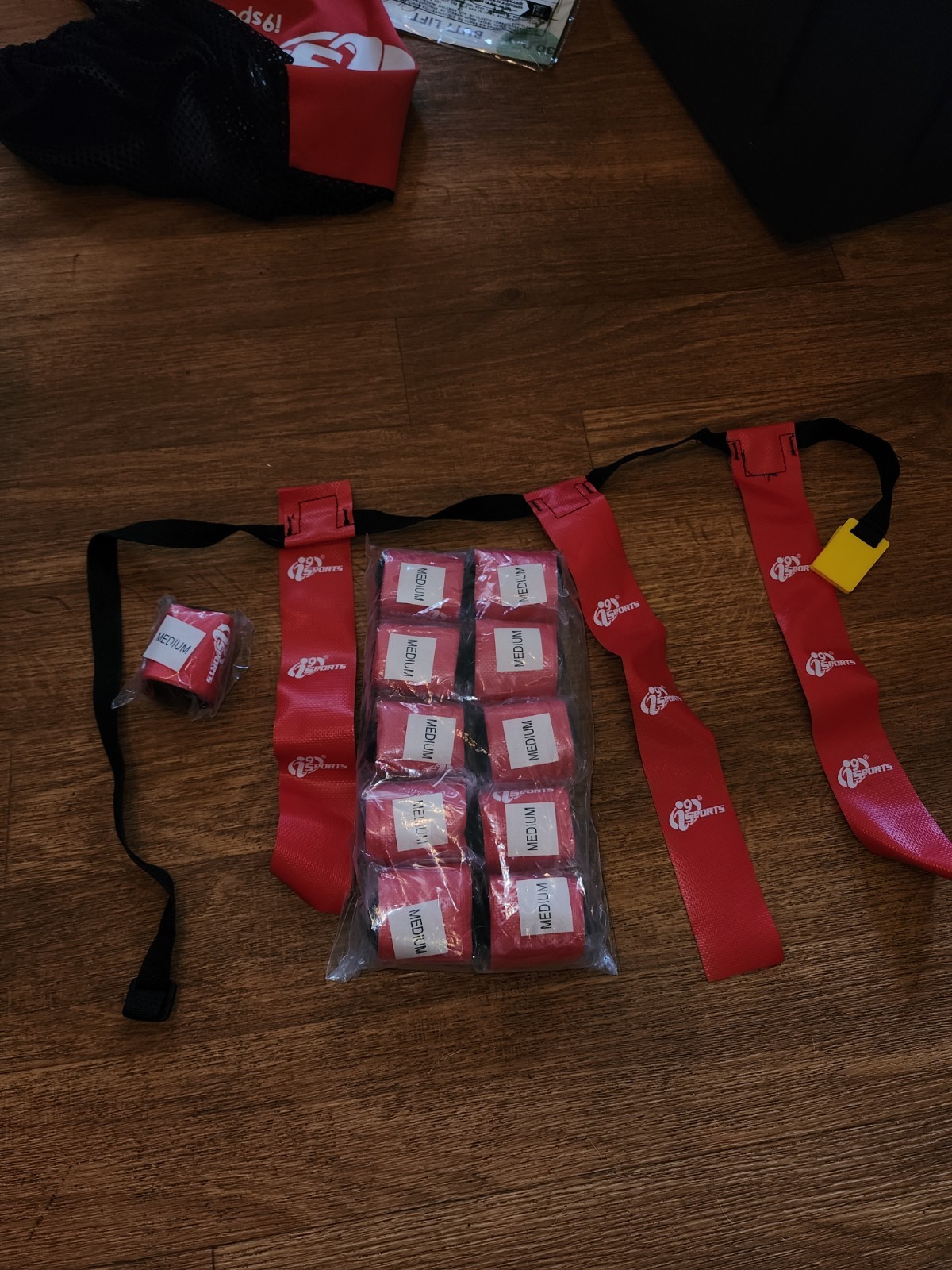 New Flag Football Triple Flag Set (12 Belts w/ Flags) Red i9 Sports LOGO SZ MED