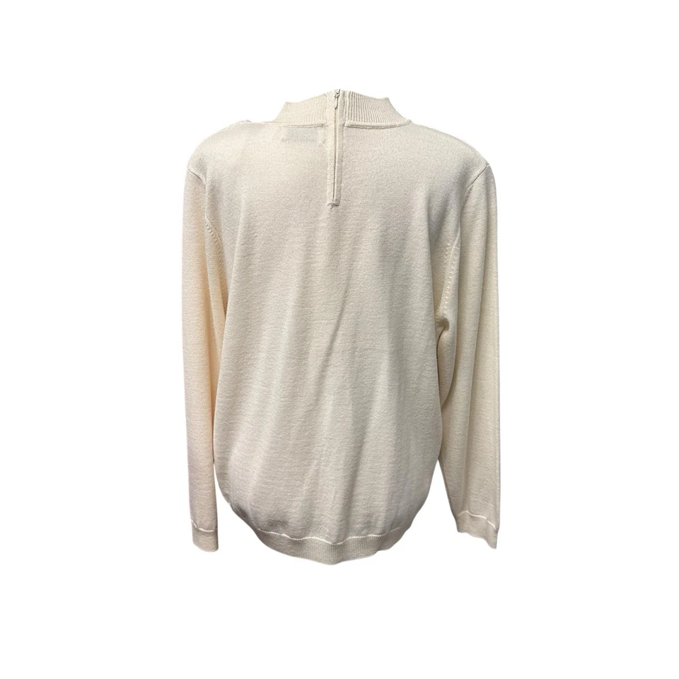 Винтажный стиль Grandmacore свитер с белой цветочной вышивкой насмешливый шеи женщин Sz XL - Изображение 3 из 4