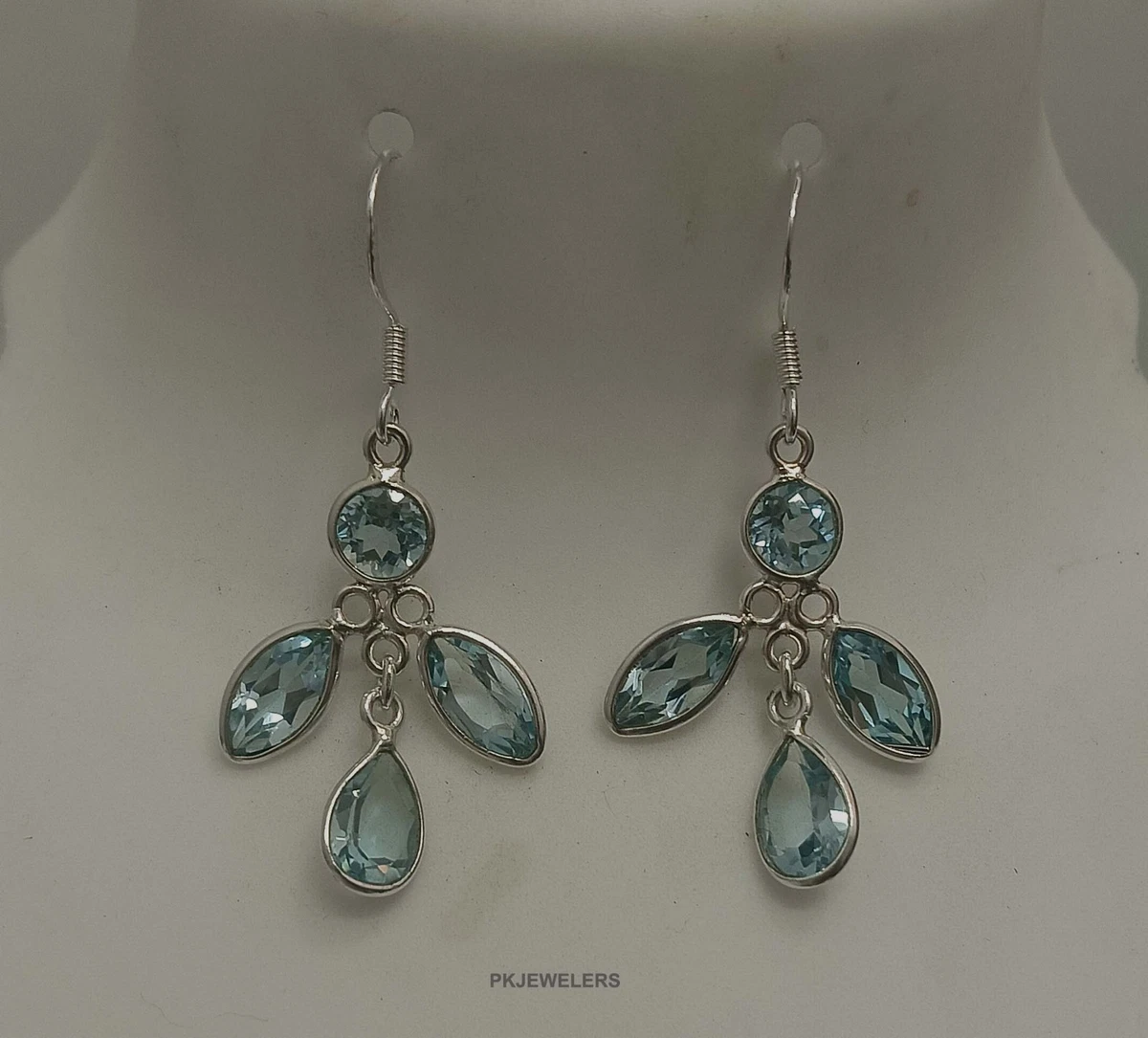 SILVEGO Orecchini In Argento Sterling 925 Con Topazio Blu Svizzero E Zirconi - 35 Mm