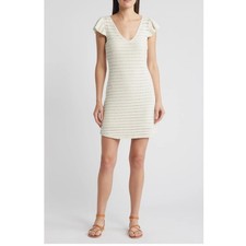 Treasure & Bond Flutter Sleeve Crochet Cream Linen Blend Sweater NEW Large