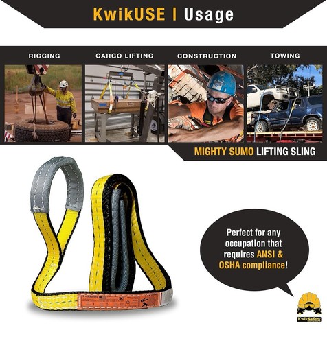 KwikSafety Mighty Sumo 1”x 8’ Poly Web Sling Lifting Strap Construction - 2 PACK - Picture 6 of 9