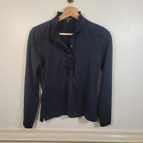 Brooks Brothers Ruffle Neck Long Sleeve Top Blouse Supima Cotton Women's Size XS