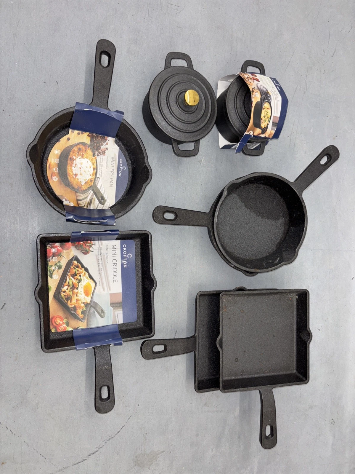 Vintage Crofton Mini Cast Iron Dutch Oven - Fry Pan - Griddle - Set of 8 (E4)