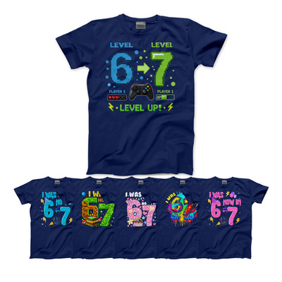 I Was 6 Now I m 7 Navy Kids Birthday T-Shirt Collection 67 Meme Gamer Rainbow G