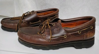 Timberland Men s 11 Brown Leather 3-Eye Boat Shoes Lug Sole Classic