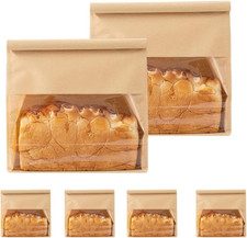 100PCS Kraft Paper Bread Bags Flat Bottom Cake Packaging Pouches with Window Res