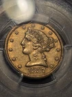 1857 PCGS AU50 $5 Gold Liberty Head Coin Half Eagle NO MOTTO