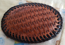 Vintage Leather Unisex Leather Belt Buckle Woven Look Brown and Black