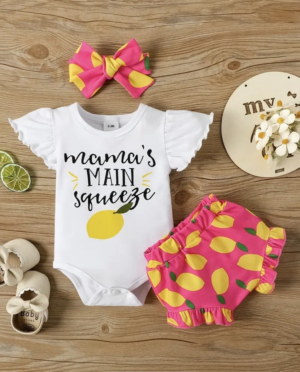 Lemon-Print 3pc Cotton Baby Girl Set Size 3-6M