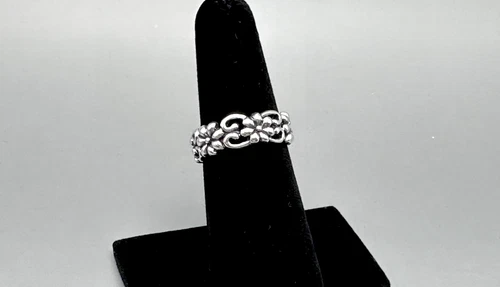 CHARMING VINTAGE STERLING SILVER 925 FLORAL FLOWER DAISY BAND RING SIZE 6.5
