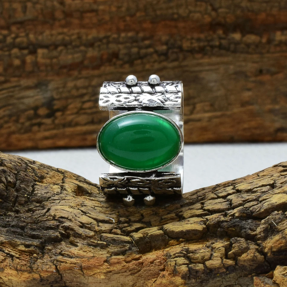 Fino Verde Onix Piedra 925 Plata de Ley Handmade Anillo Banda Todos los Tamaños - Imagen 3 de 3