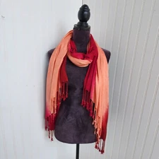 Rachele Burgundy Orange Ombré Scarf Fringe Viscose Soft 77"×28"