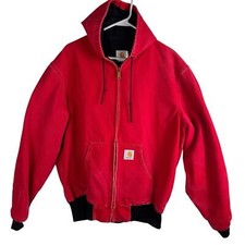 Vintage Carhartt Star Tag Red Hooded Jacket JR110 Size XL Tall Thermal Lined USA