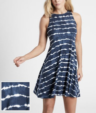 ATHLETA WOMEN'S NAVY WHITE TIE-DYE SLEEVELESS SANTORINI THERA DRESS Sz M